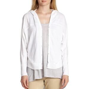 Eileen Fisher Cardigan Size XS White Hooded Linen Button Front Coastal Beachy